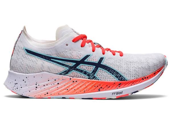 Asics Hardloopschoenen Dames, MAGIC SPEED Wit/Blauw - Asics Aanbieding Hardloopschoenen | B6517230-MP